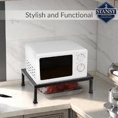 STANSY Microwave Oven Stand, Heavy-Duty Metal Shelf for Countertop, Black, Space-Saving Kitchen Storage Rack