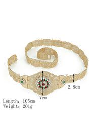 SYGA Women's Moroccan Style Metal Small Waist Chain Women's Wedding Jewelry Belt Glossy Design Kamarband(Gold+Green)