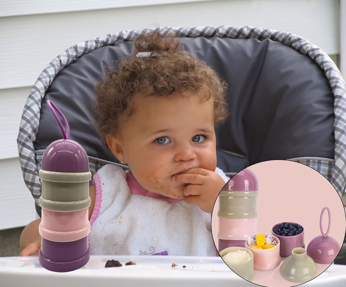 SYGA 3 Layer Cute Bear Portable Baby Food Milk Powder Storage Box Bottle Container_Purple (Design May Very)