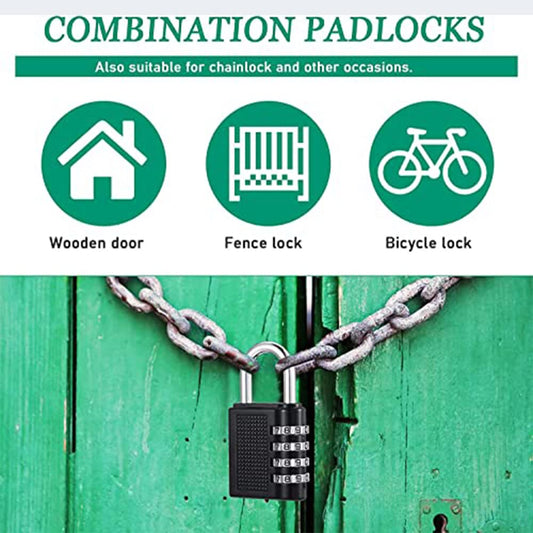 SYGA 4 Digit Combination Padlock, Security Padlock, Luggage Travel Locks, Code Lock with Alloy Body for Travel Suitcases Luggage Bag Case Locker, School Gym, Bike Lock - Zinc Finish (Black)