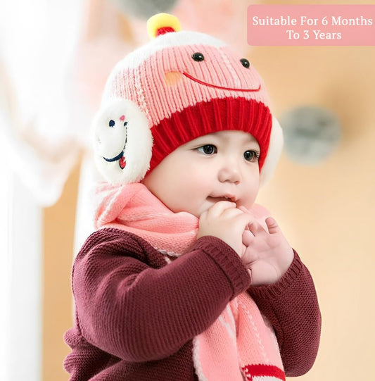SYGA Baby Girls Boys Cute Cap Hats and Scarf Set, 6 Months to 3 Years Knit Warm Baby Winter Cap Hat Beanie Cap Hat_Brown, Circumference:46-50 cm