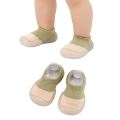 MOMISY Anti-Skid leather soled 2 Color Shoe Socks for Baby Boys and Baby Girls-12 to 24 months, Medium (Army Green, 12-24 Months)