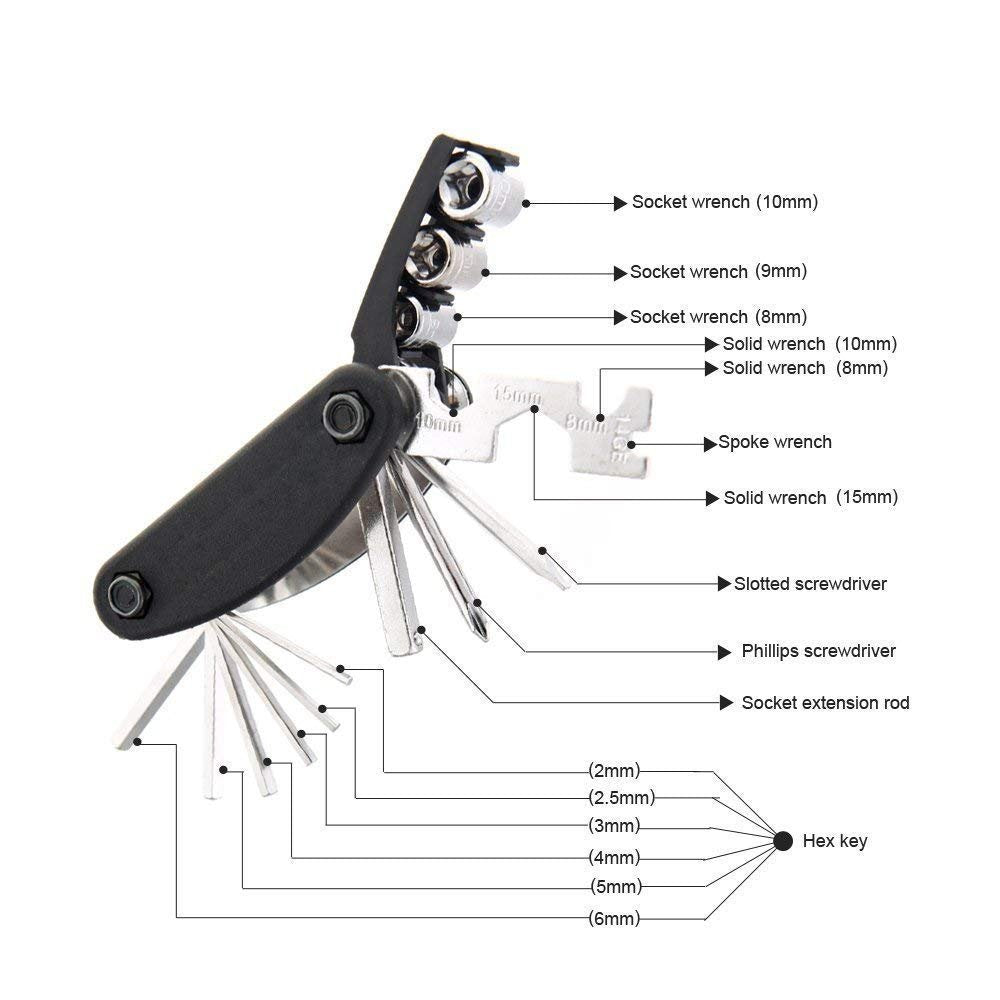 Syga Multi Function Folding Bicycle Cycling Mechanic Combination Repait Metal Tool (Medium, Black)
