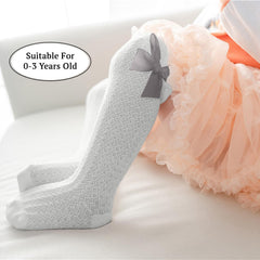 SYGA Baby Girls Mesh Nylon Bow Socks Suitable for Ages 0-3 Years(White)