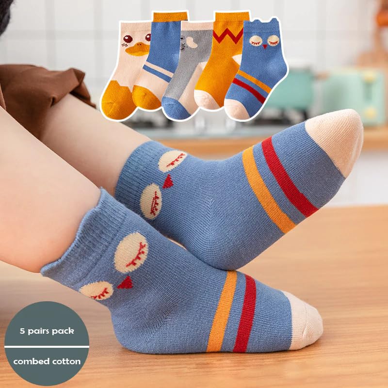 SYGA Baby Boys 5 Pairs Calf Length Socks Baby Autumn And Winter Cotton Socks, Baby Mid-Calf Socks 2-5 Year Baby, Assorted