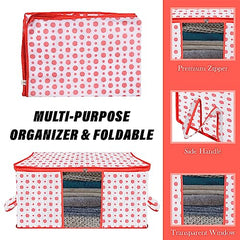 Kuber Industries Non-Woven Underbed Storage Bag|Clothes Storage Organizer|Blanket Cover With Clear Window|Zipper Closure&Handle Cloth Organizer|Plain White Border|Large|Pack Of 6|Royal Blue,32Cm,48Cm