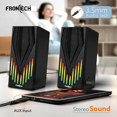 FRONTECH 2.0 USB Powered Multimedia Speakers with RGB Lights | 2 x 3W Drivers (5.2 cm) | AUX Connectivity | for Laptop, PC, Mobile | 1 Year Warranty (SPK-0006, Black)