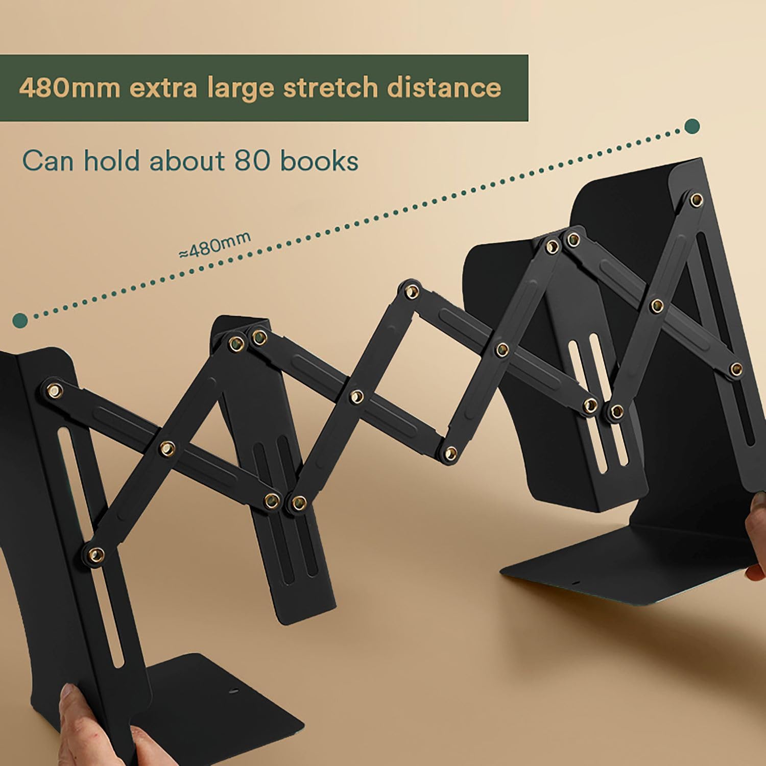 SYGA Bookends for Shelves, Book Organizer for Desk, Metal Bookends for Heavy Books, Book Holders for Shelves, Adjustable Decorative Bookends for Home Office(Black)