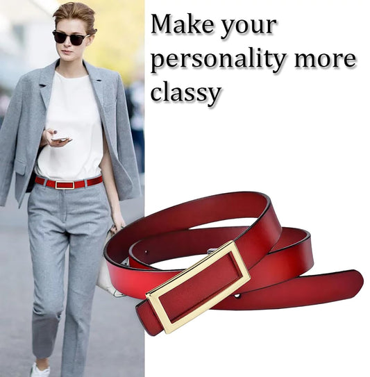 SYGA Women's Belt PU Leather Genuine Cowhide, Simple And Fashionable Decorative Suit Trouser Belt(Red)