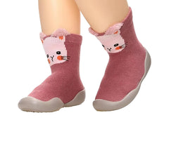 MOMISY Baby Socks Animal Themed, Funny Cartoon Printed Cotton Socks with Shoes - Soft, Non-Slip, and Comfortable Size 12-18M(PinkCat-22-23)