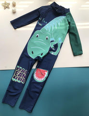 SYGA Children's Swimsuit Long Sleeve Watermelon Dragon-M Size Perfect for Kids Age 3-4 Years Old (Blue)