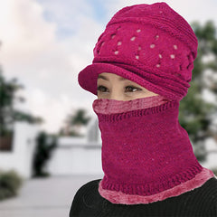 SYGA Women Balaclava Hat Beanie Winter Cap Snow Ski Winter Knit Neck Scarf Hiking Sports for Autumn Winter, Above 15 Year - Dark Pink