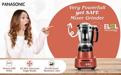 Panasonic Heavy Duty Mixer Grinder For Kitchen MX-AV425 (Sunstone Orange) Elements Series Powerful 1500W (MMLW) 4 Jar (Three-304 Stainless Steel & 1Juicer Extractor Jar) | 5 Years Motor Warranty