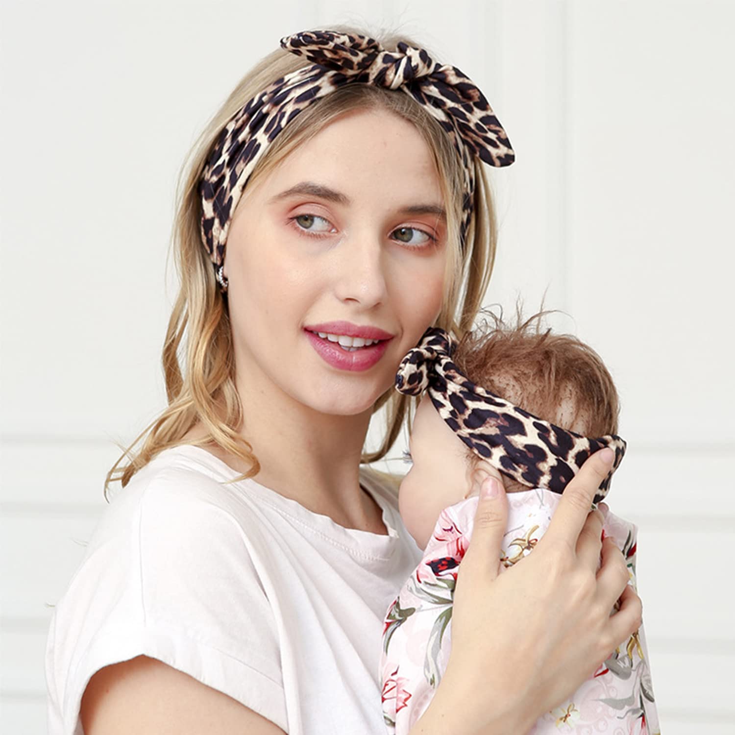 SYGA 2 Pcs Mom & Baby Headband Naylon Stretchable Hairband Suitable for Newborn Infant Toddler Kids 0-3 Year (Beige)