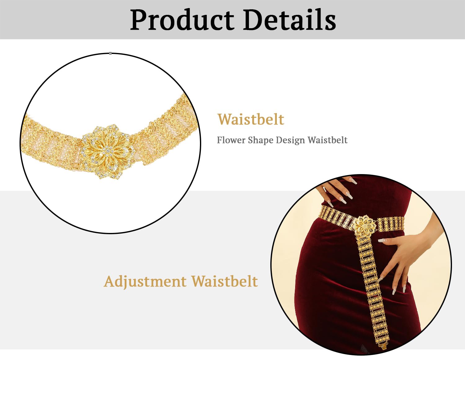 SYGA Women'S Metal Flower Diamond Belt,kamarband For Saree & dress Decoration Versatile Long Waist Chain(Gold)
