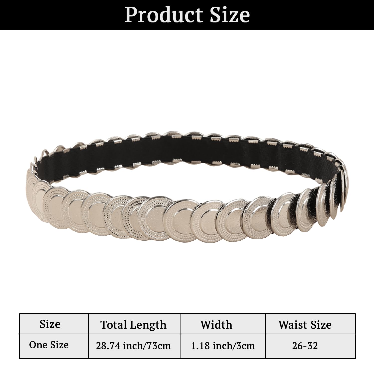 SYGA Metal Iron Belt For Women Retro Round Elastic Waistband With Skirt Suit Chain(Silver)