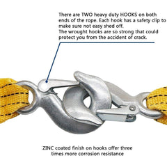 Syga Metal, Nylon Emergency Rope car Traction Rope Load Bearing 3 tons Trailer with Off-Road Trailer Hook, 3 m (Medium, Yellow)
