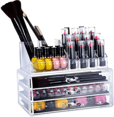 SYGA 1 Piece Acrylic 3 Drawers 16 Grid Stackable Cosmetics Makeup Storage Cube Organizer Jewelry Storage Display Box