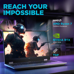 Lenovo LOQ AMD Ryzen 7 7435HS| NVIDIA RTX 4050 6GB (16GB RAM/512GB SSD/144Hz Refresh Rate/15.6" (39.6cm)/Windows 11/Office Home 2024/3 Mon. Game Pass/Grey/2.4Kg), 83JC00MVIN AI Gaming Laptop