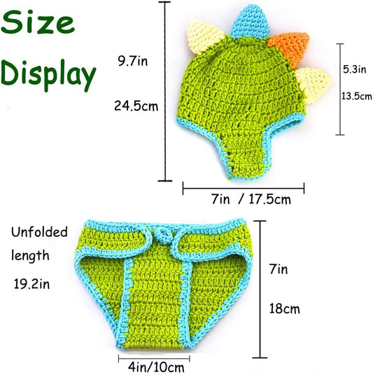 MOMISY Baby Photography Props, Includes Dinosaur Nappy Cover & Cap for Kids Parties Anniversaries Photography-Set of 2 Pieces-Light Green