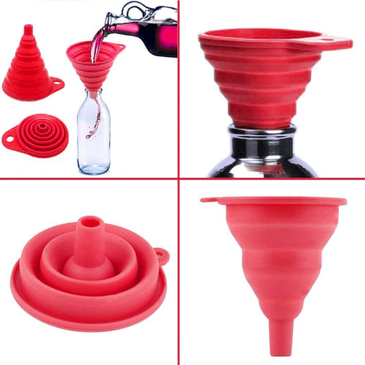 SYGA Red Silicone Funnel Set of 2 for Kitchen Retractable Silicone Oil Liquid Funnel Transfer Hopper