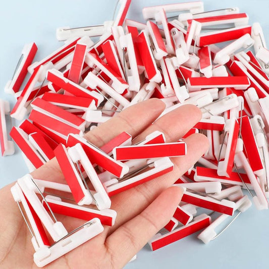 SYGA 100 Pices Self-Adhesive Bar Office Safety Pins for ID Badge Crafting (White)