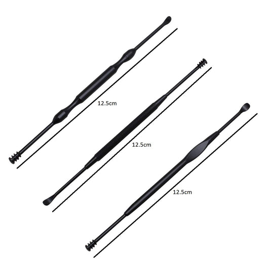 SYGA Black 3 pieces set Ear Wax Pick Remover Curettes - Better Ear Hygiene with Medical Grade Ear Cleaning Tools