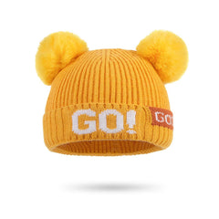 SYGA Unisex Winter Baby Cap Double pom pom Baby Woolen Cap for 1-4 Year - Beige