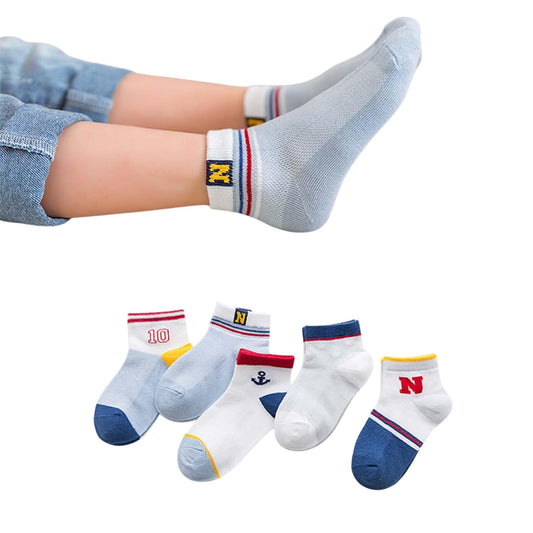 MOMISY 5 Pairs Girl Boys Tube Socks Toddlers Infant Solid Color Boat Spring and Autumn Socks Stretch Baby kids Sock (Symbol, 9 Year to 12 Year)