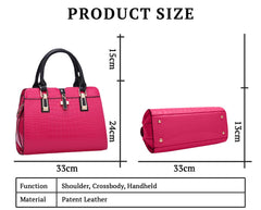 SYGA Leather Hand-Held Crocodile Pattern Women's Bag Single-Slant Handbag(ROSE RED)