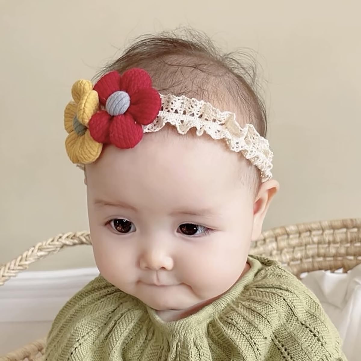 SYGA 3 Pcs Baby Girl Headband Soft Flower Bow Strechable Hairband Suitable For Newborns, Infants, Toddlers and Kids 0-3 Years(Color - 09)