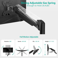 BigPassport Gas Spring Monitor Arm Stand | Heavy Duty VESA Mount for 13–32 Inch Screens | Adjustable Aluminium Desk Mount for PC, Laptop Monitor – Holds 2–9kg