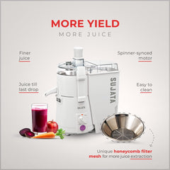Sujata Powermatic Plus Juicer Mixer Grinder|900 Watts Double Ball Bearing Motor|22000 RPM|Non-Stop 90 Mins Running|2 Jars including 1750ml Blender, 1000ml Grinder Jar| (White)