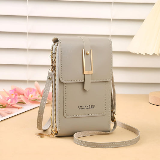 MOMISY Mobile Bag Cellphone Sling Card Holder Wallet Handbag, Transparent Screen, Crossbody Multi-function Shoulder Bag for Girls-Belt (Grey)