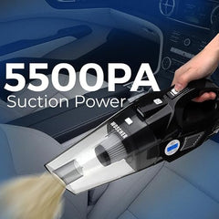 Woscherr AirVac Pro Car Vacuum Cleaner 2in1 & Tyre Inflator for Car and Bike 150 PSI |120 Watt Car Vaccine Cleaner High Power 5500PA Handheld|LED Light| Auto Shut Off| Wet/Dry Use