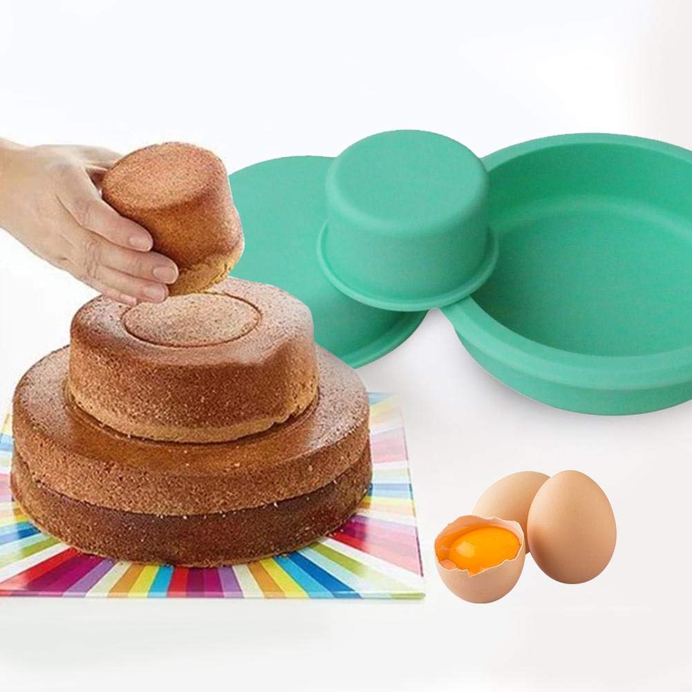 Syga 3 Piece Nonstick Round Silicone Cake Pop Baking Molds Set for Cake/Pies/Bread/Ice Cream Kitchen Craft Tool_Cyan