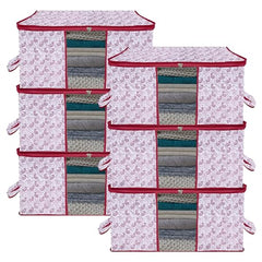 Kuber Industries Non-Woven Underbed Storage Bag | Clothes Storage Organizer | Blanket Cover With Clear Window | Zipper Closure & Handle Cloth Organizer | Check-Design | Large | Pack Of 4 | Cream