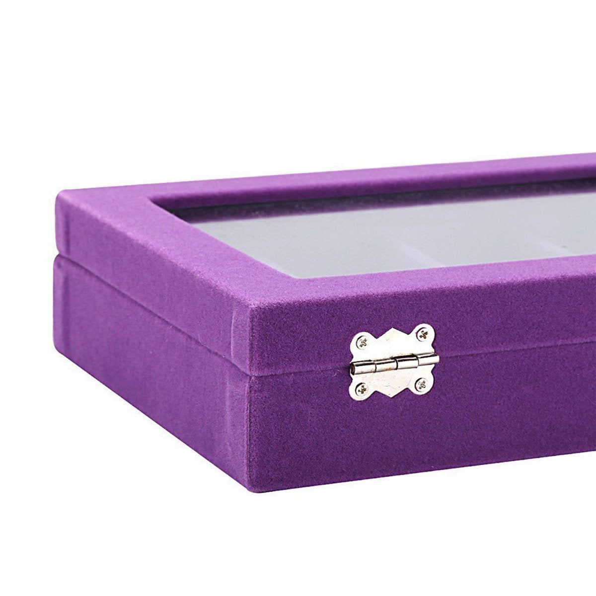 SYGA 24 Section Velvet Glass Jewelry Ring Display Organiser Box Tray Holder Earrings Storage Case (Black)