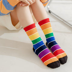 MOMISY 5 Pairs Girl Boys Tube Socks Toddlers Infant Solid Color Boat Spring and Autumn Socks Stretch Baby kids Sock (IN, Age, 3 Years, 5 Years, DarkRainbow)