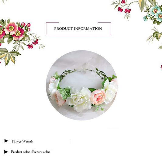 SYGA Women Front Side Rose Floral Crown Hair Wreath Leave Flower Headband Tiara with Adjustable Ribbon