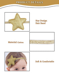 SYGA Baby Girl's Glittery Star Headband Soft & Stretchable Fabric Hairband for Infants, Toddlers Little Princesses (0-3 Years Golden)