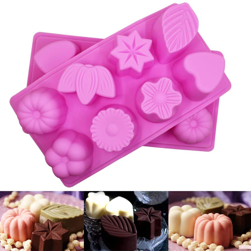 SYGA 8 Cavity Different Leaves Designs Muffins Jelly Candle Soap Silicone Mould (Colour May Vary)