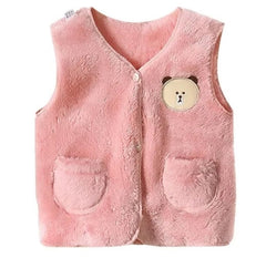 MOMISY Unisex Baby Girls Boys Faux Fur Sleeveless Vest Coat Lightweight V-Neck Short Gilet for Toddler (1 to 2 Years, Pink)