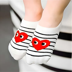 MOMISY 5 Pairs Baby Kids Girl Boys Tube Socks Toddlers Comfortable Ankel Length gifts (StripedHeart, 3 to 5 year)
