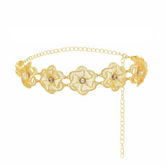 SYGA Women Flower Waist Chain Retro Gold Belt Ethnic Style Adjustable Navel Chain Alloy Waist Gold
