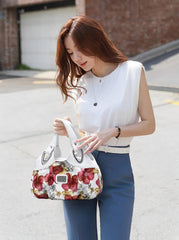 SYGA Women's Printed PU Leather Hobo Bag, Multiple Colors and Patterns, Crossbody Shoulder(WHITE FANTASY RED FLOWER)