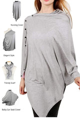 MOMISY Nursing Cover Scarf for Breastfeeding - MultiUse - Nursing Blanket – Poncho Style with Buttons - Stretchy Baby Car Seat Canopy - Elegant Shawl - Made of 100% Modal - Grey