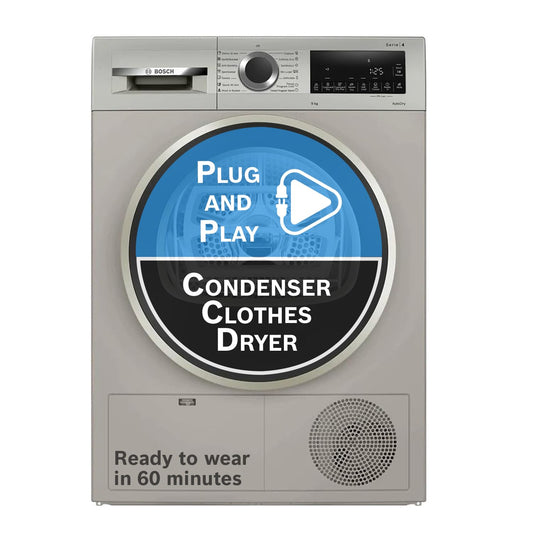 Bosch 9 kg Fully Automatic Front load Condenser Tumble Dryer (2024 Model, WPG24108IN, 5 Drying Options, 14 Programs, Allergy Plus, 100% Drying with 0% Effort, Inbuilt Heater, Silver)