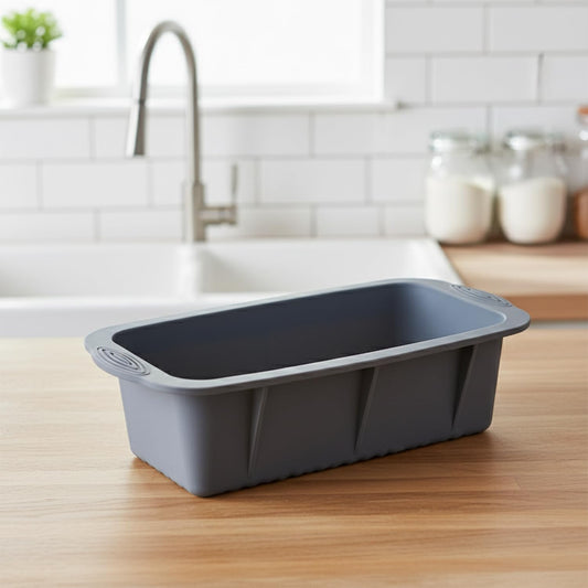 MOMISY Silicone Bread & Loaf Pan Mould | Fruit Cake, Pastry Making Pan | Baking Mould Rectangle (Grey)