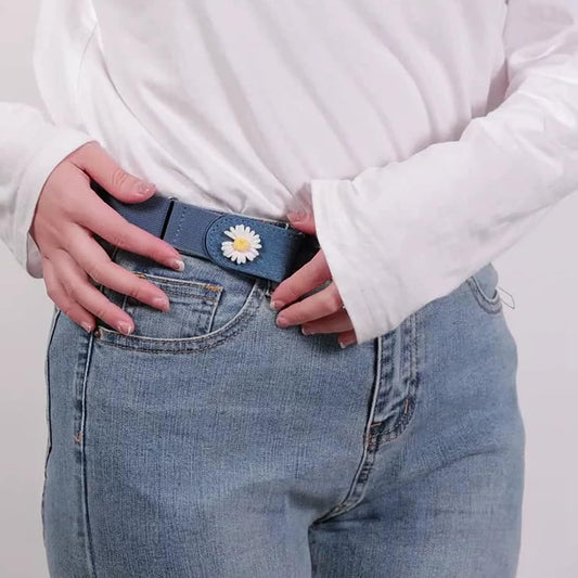 SYGA Jeans Belt Elastic Women's Punch-Free Decoration Flower buckle Style Lazy Belt